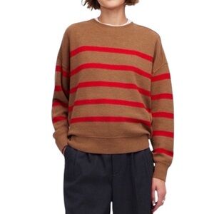 MADEWELL Camel Brown Red Striped Merino Wool Pullover Crewneck Sweater Size Med